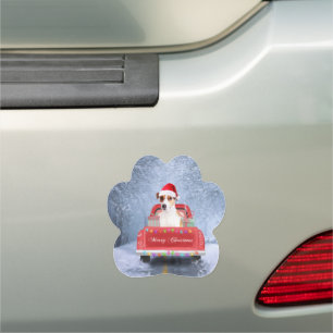 Jack Russell Dog in Snow sitting in Christmas Car Magnet