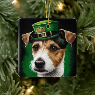 Jack Russell Dog in St. Patrick's Day Dress Ceramic Ornament