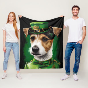 Jack Russell Dog in St. Patrick's Day Dress Fleece Blanket