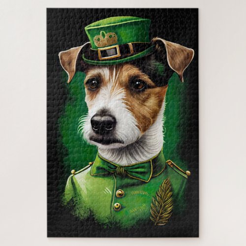 Jack Russell Dog in St Patricks Day Dress Jigsaw Puzzle