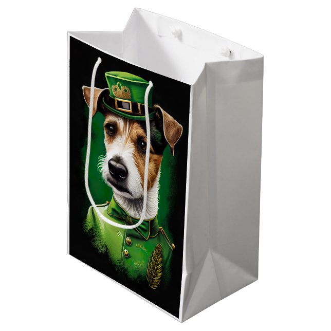 Jack Russell Dog in St. Patrick's Day Dress Medium Gift Bag (Front Angled)