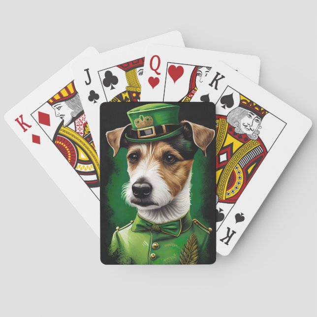 Jack Russell Dog in St. Patrick's Day Dress Poker Cards (Back)