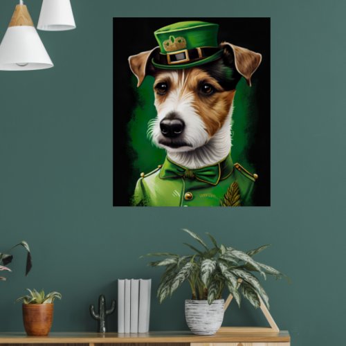 Jack Russell Dog in St Patricks Day Dress Poster