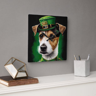 Jack Russell Dog in St. Patrick's Day Dress Square Wall Clock