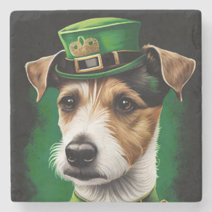 Jack Russell Dog in St. Patrick's Day Dress Stone Coaster