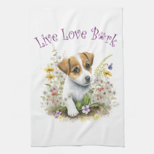 Jack Russell Dog Mom Floral Kitchen Towel