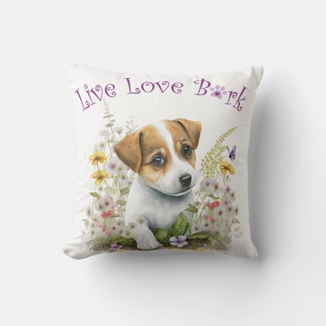Jack Russell Dog Mom Floral Throw Pillow (Front)