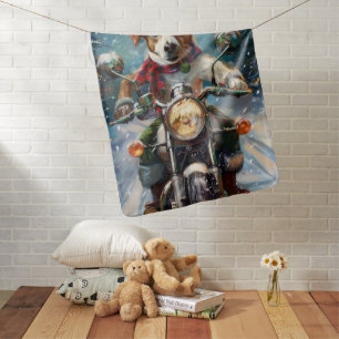 Jack Russell Dog Riding Motorcycle Christmas Baby Blanket