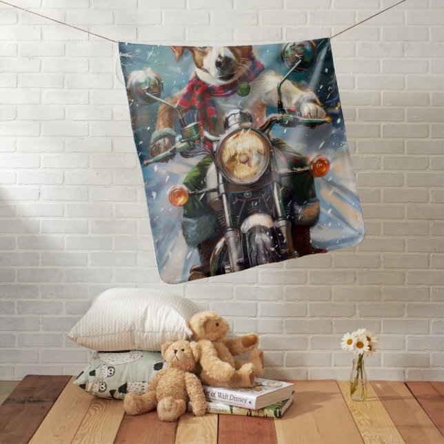 Jack Russell Dog Riding Motorcycle Christmas  Baby Blanket (In Situ)