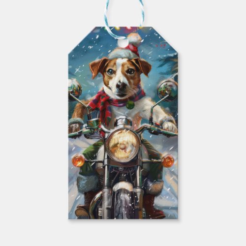 Jack Russell Dog Riding Motorcycle Christmas  Gift Tags