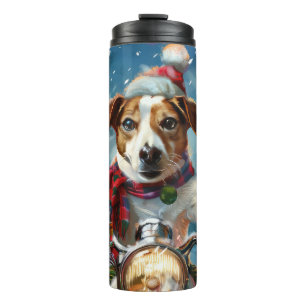 Jack Russell Dog Riding Motorcycle Christmas Thermal Tumbler