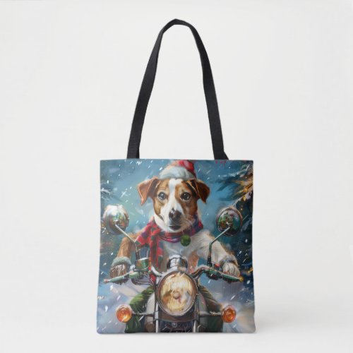 Jack Russell Dog Riding Motorcycle Christmas  Tote Bag