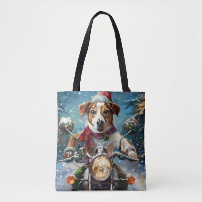 Jack Russell Dog Riding Motorcycle Christmas  Tote Bag (Front)