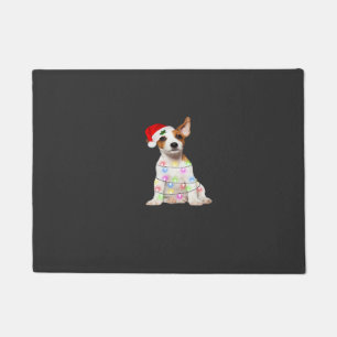 Jack Russell dog Santa Christmas Tree Lights Xmas Doormat