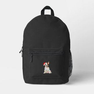 Jack Russell dog Santa Christmas Tree Lights Xmas  Printed Backpack