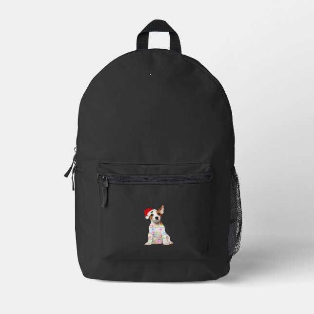 Jack Russell dog Santa Christmas Tree Lights Xmas  Printed Backpack (Front)