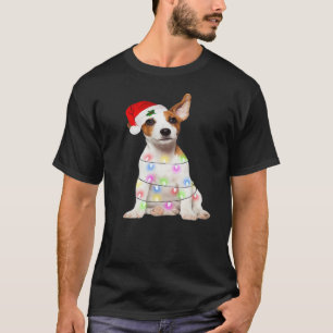 Jack Russell dog Santa Christmas Tree Lights Xmas T-Shirt