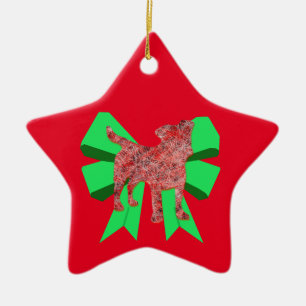 Jack Russell Dog Silhouette Green Bow Christmas Ceramic Ornament