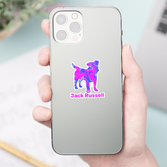 Jack Russell Dog Silhouette Hot Pink & Blue Sticker (Phone)