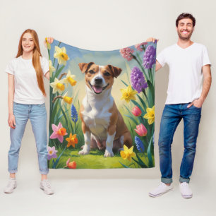 Jack Russell Dog Spring Flowers Painting Fleece Blanket