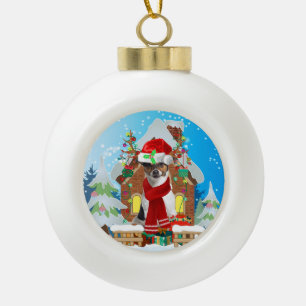Jack Russell dog with Christmas gifts Ceramic Ball Christmas Ornament