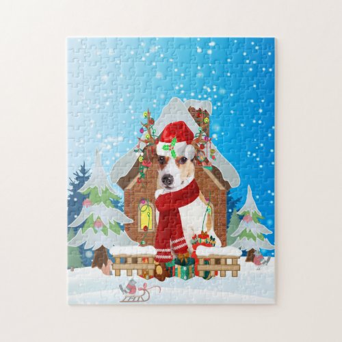 Jack Russell dog with Christmas gifts Jigsaw Puzzle