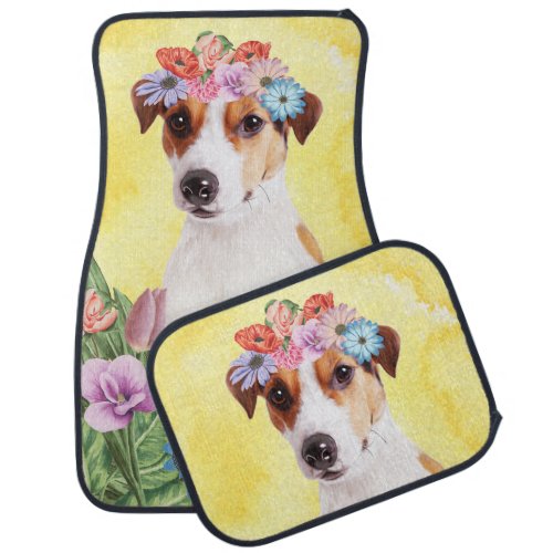 Jack Russell Dog with Flowers Car Floor Mat