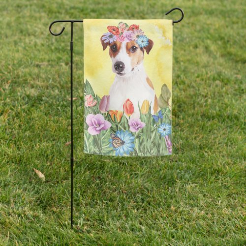 Jack Russell Dog with Flowers Spring Garden Flag