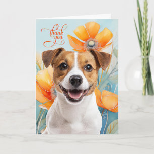Jack Russell Dog with Orange Poppies Letterpress Thank You Card