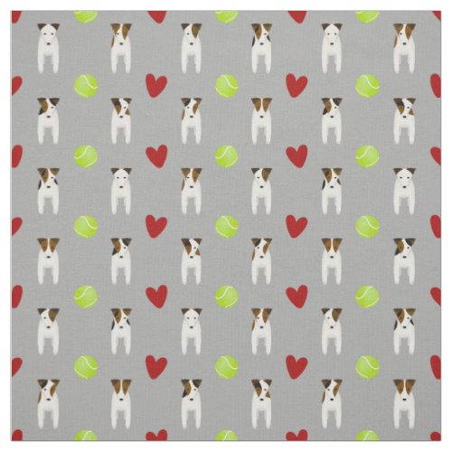 Jack Russell dogs and red hearts light gray Fabric