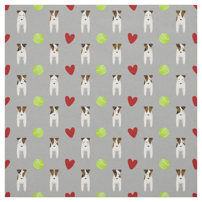 Jack Russell dogs and red hearts light gray Fabric (Swatch)