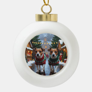 Jack Russell Dogs Christmas Snow Holiday Ceramic Ball Christmas Ornament