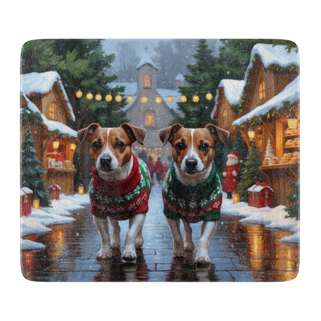 Jack Russell Dogs Christmas Snow Holiday Cutting Board (Front)