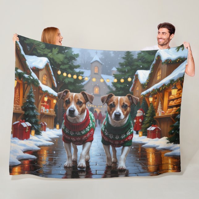 Jack Russell Dogs Christmas Snow Holiday Fleece Blanket (In Situ)