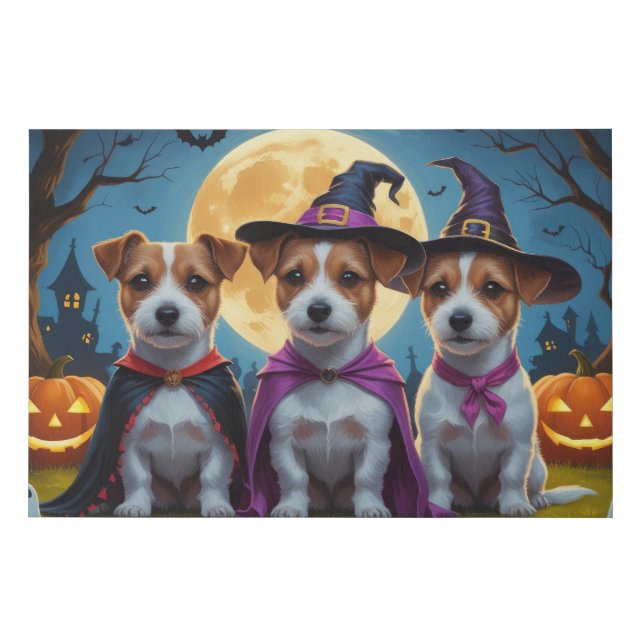 Jack Russell Dogs Pumpkin Halloween Funny Faux Canvas Print (Front)