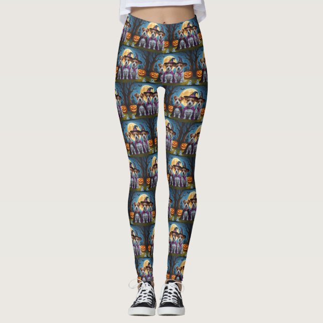 Jack Russell Dogs Pumpkin Halloween Funny Leggings (Front)