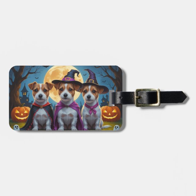 Jack Russell Dogs Pumpkin Halloween Funny Luggage Tag (Front Horizontal)