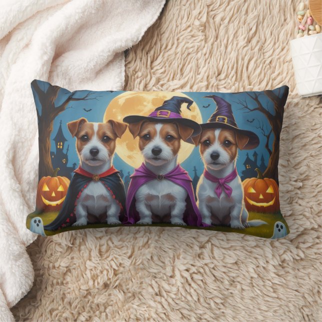 Jack Russell Dogs Pumpkin Halloween Funny Lumbar Pillow (Blanket)