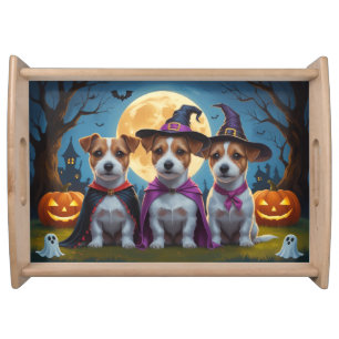 Jack Russell Dogs Pumpkin Halloween Funny Serving Tray