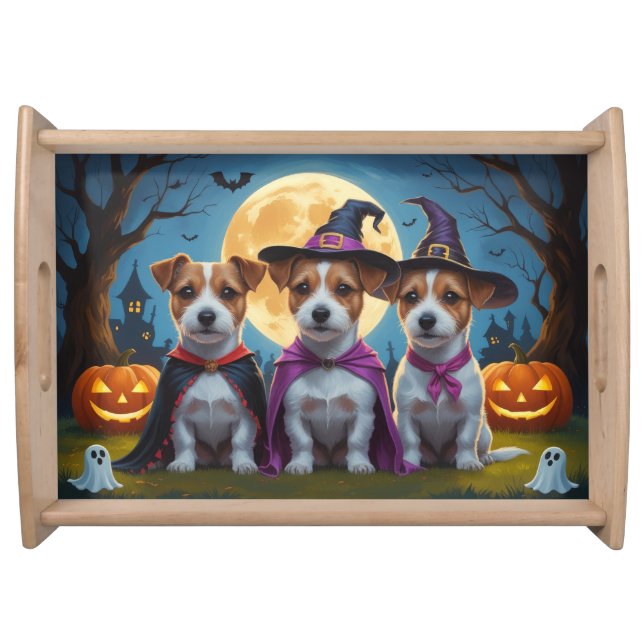 Jack Russell Dogs Pumpkin Halloween Funny Serving Tray (Front)