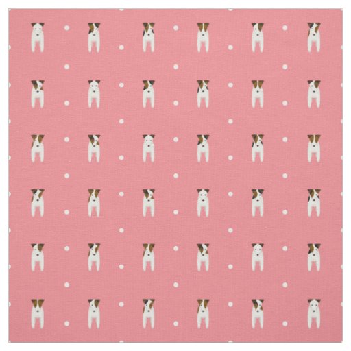 Jack Russell dogs tiny terriers dots pattern pink Fabric