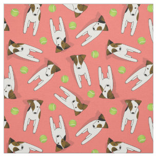 Jack Russell dogs w tennis balls coral ANY color Fabric