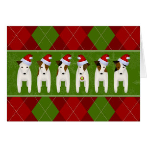Jack Russell dogs wearing Santa hats Christmas Card