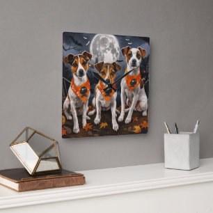 Jack Russell Halloween Spooky Square Wall Clock