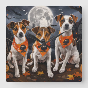 Jack Russell Halloween Spooky Square Wall Clock