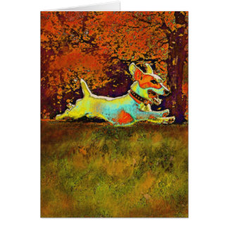 jack russell in autumn card