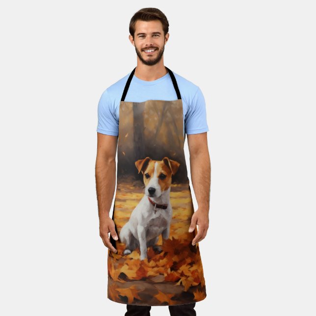 Jack Russell in Autumn Leaves Fall Inspire Apron (Worn)