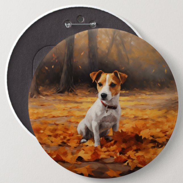 Jack Russell in Autumn Leaves Fall Inspire Button (Front & Back)