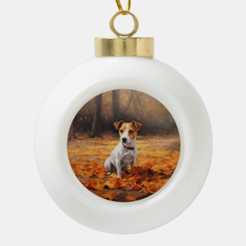 Jack Russell in Autumn Leaves Fall Inspire Ceramic Ball Christmas Ornament