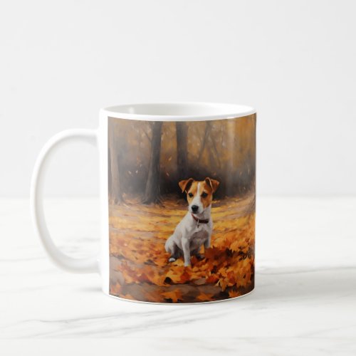 Jack Russell in Autumn Leaves Fall Inspire Coffee Mug